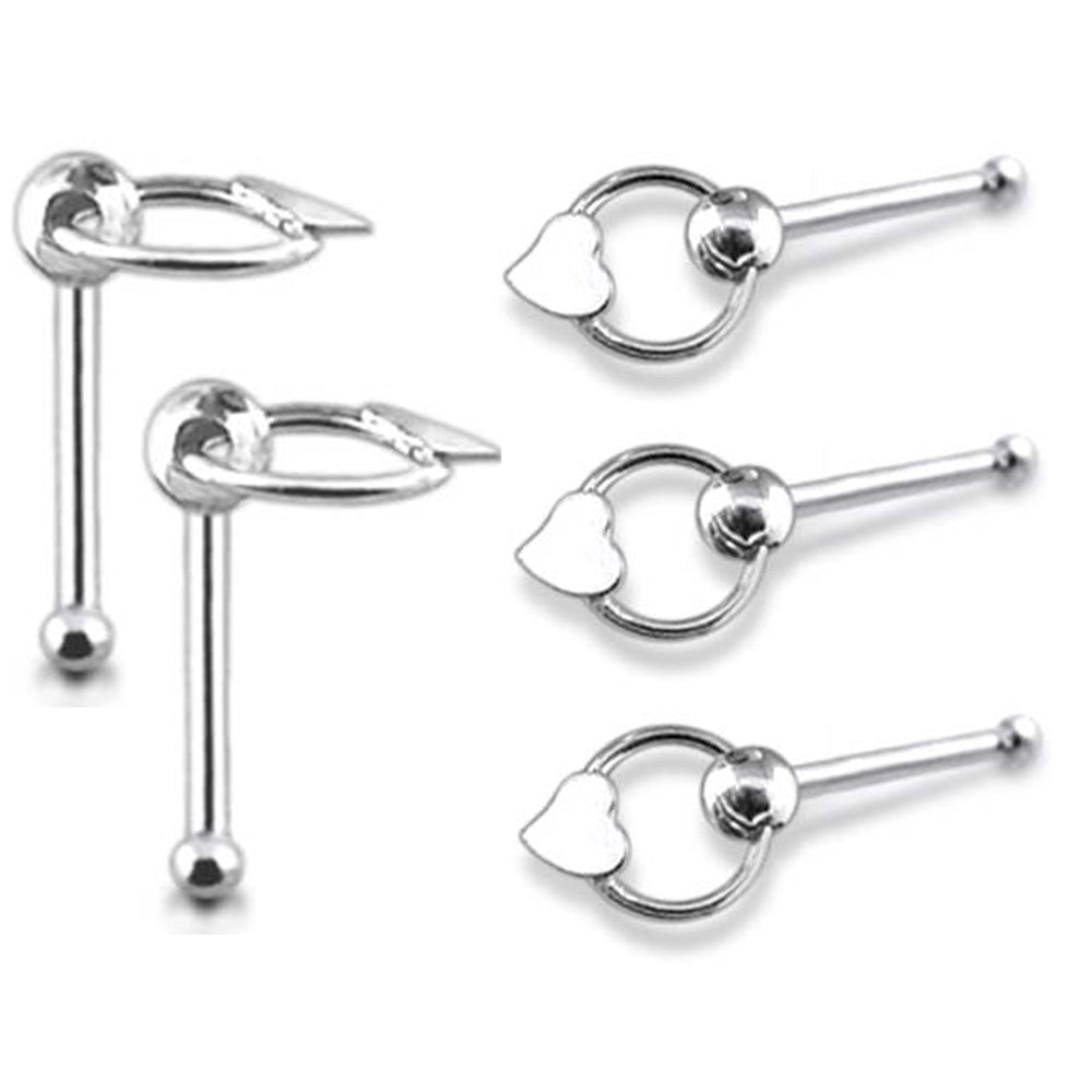 Plain Heart on Moving Ring Ball End Nose Pin