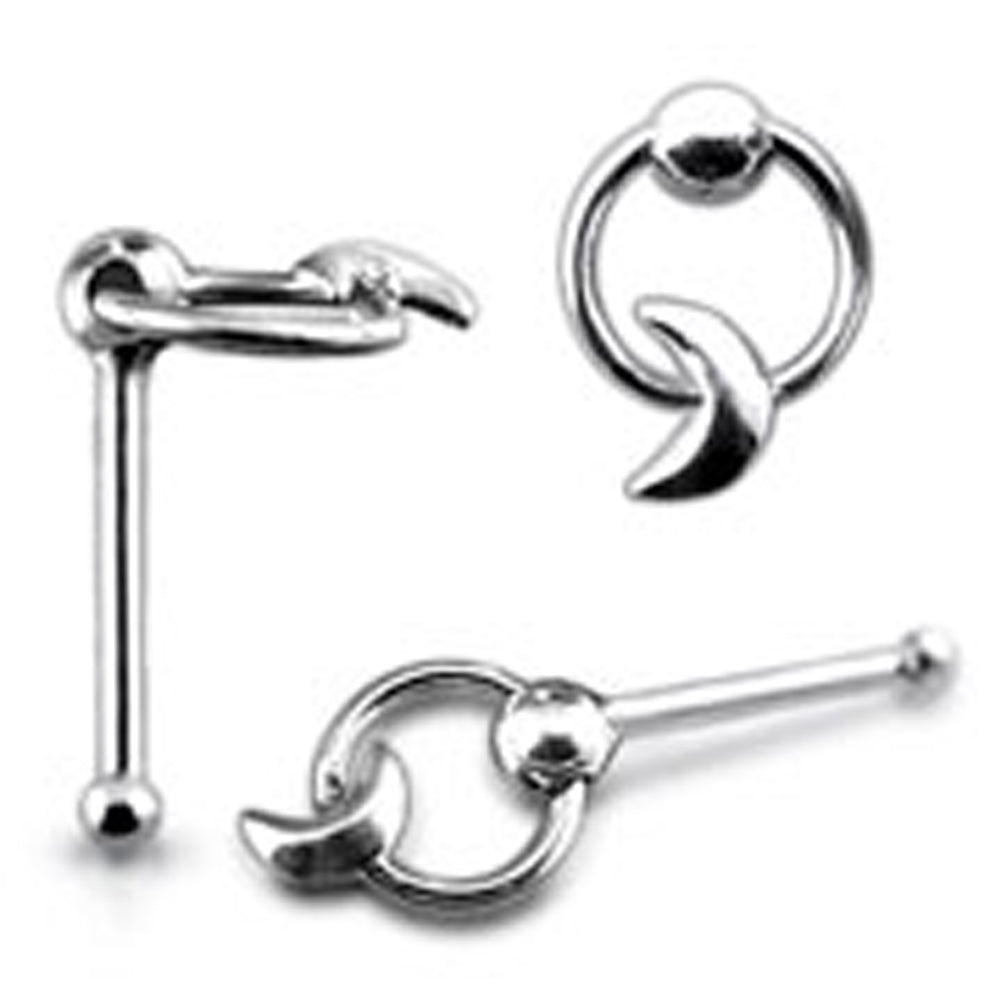Crescent on Moving Ring Ball End Nose Pin