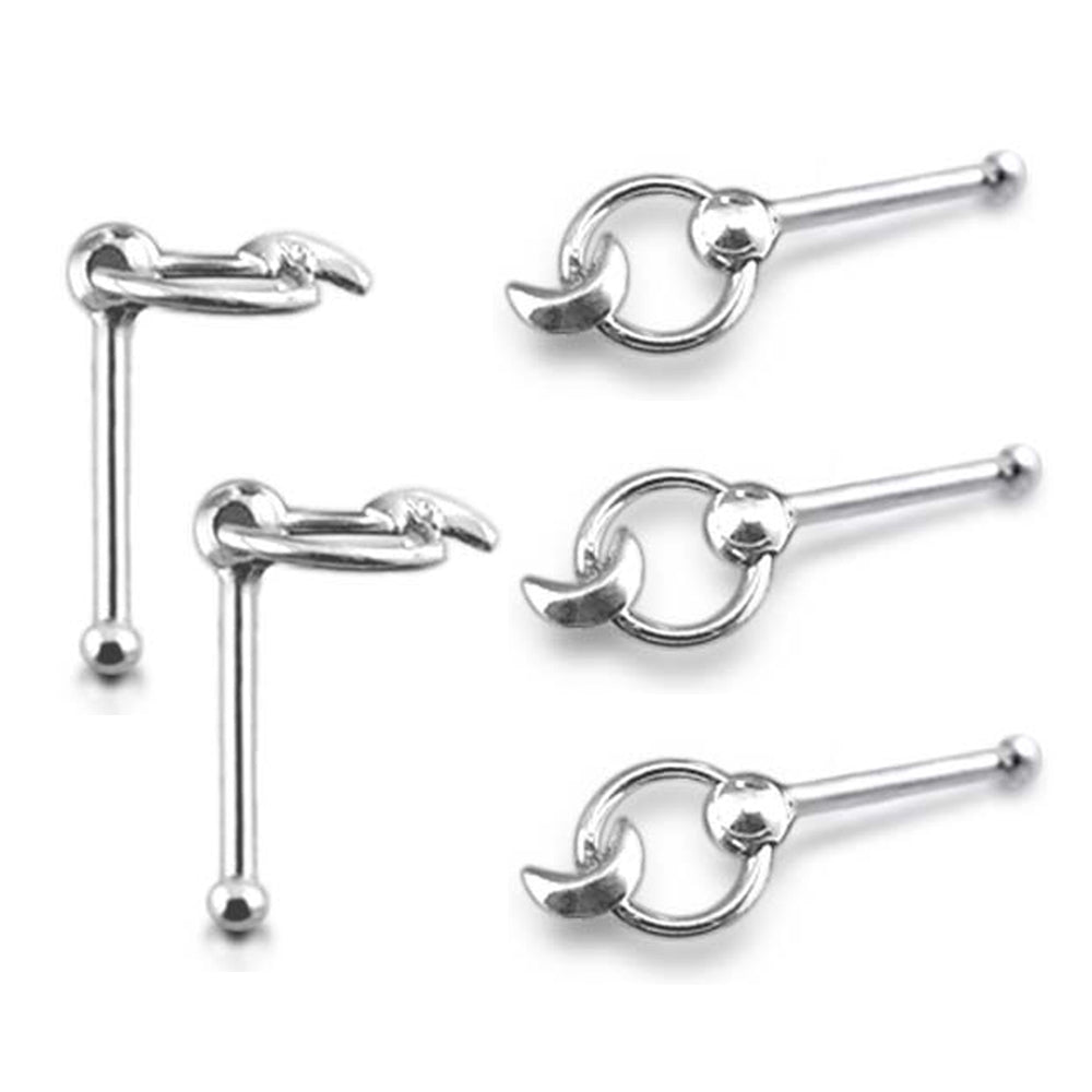 Crescent on Moving Ring Ball End Nose Pin