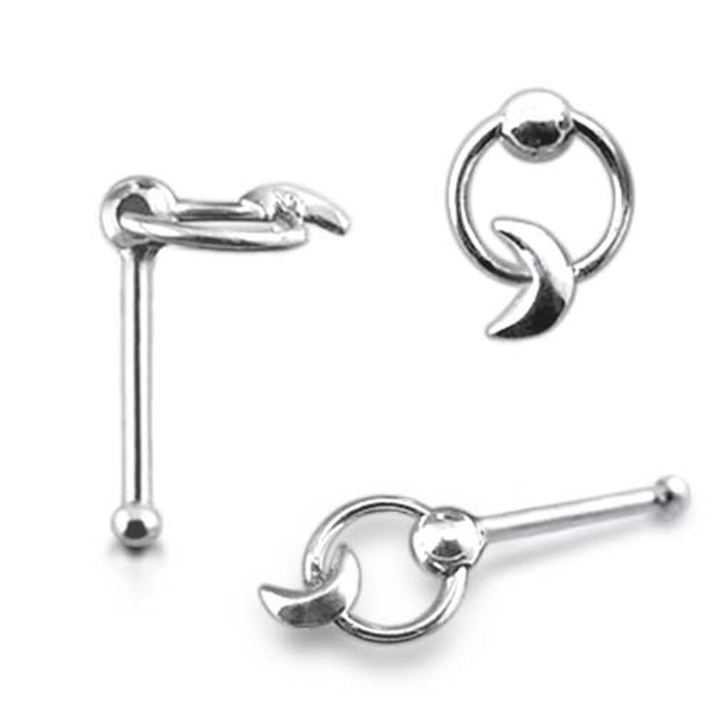Crescent on Moving Ring Ball End Nose Pin
