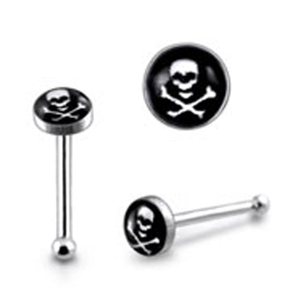 3mm Skull and Bones Ball End Logo Nose Pin