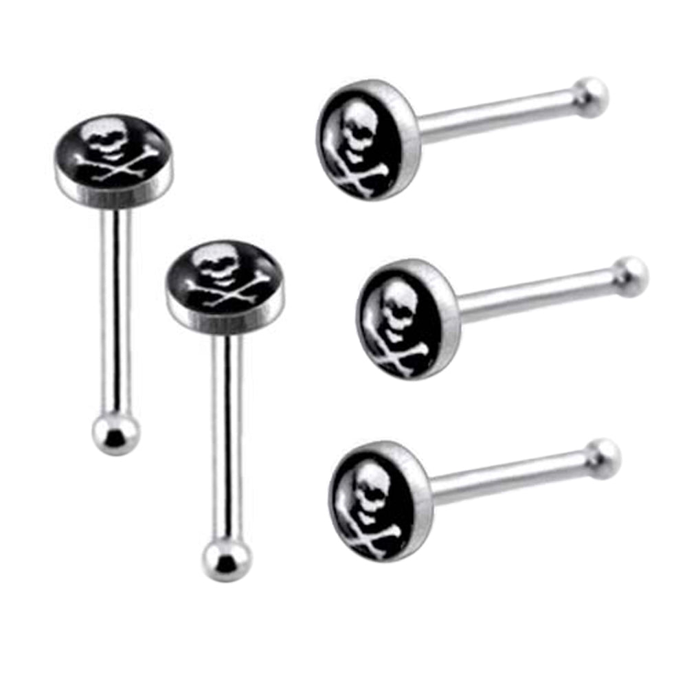 3mm Skull and Bones Ball End Logo Nose Pin
