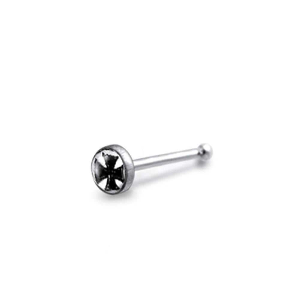 3mm Iron Cross Ball End Logo Nose Pin