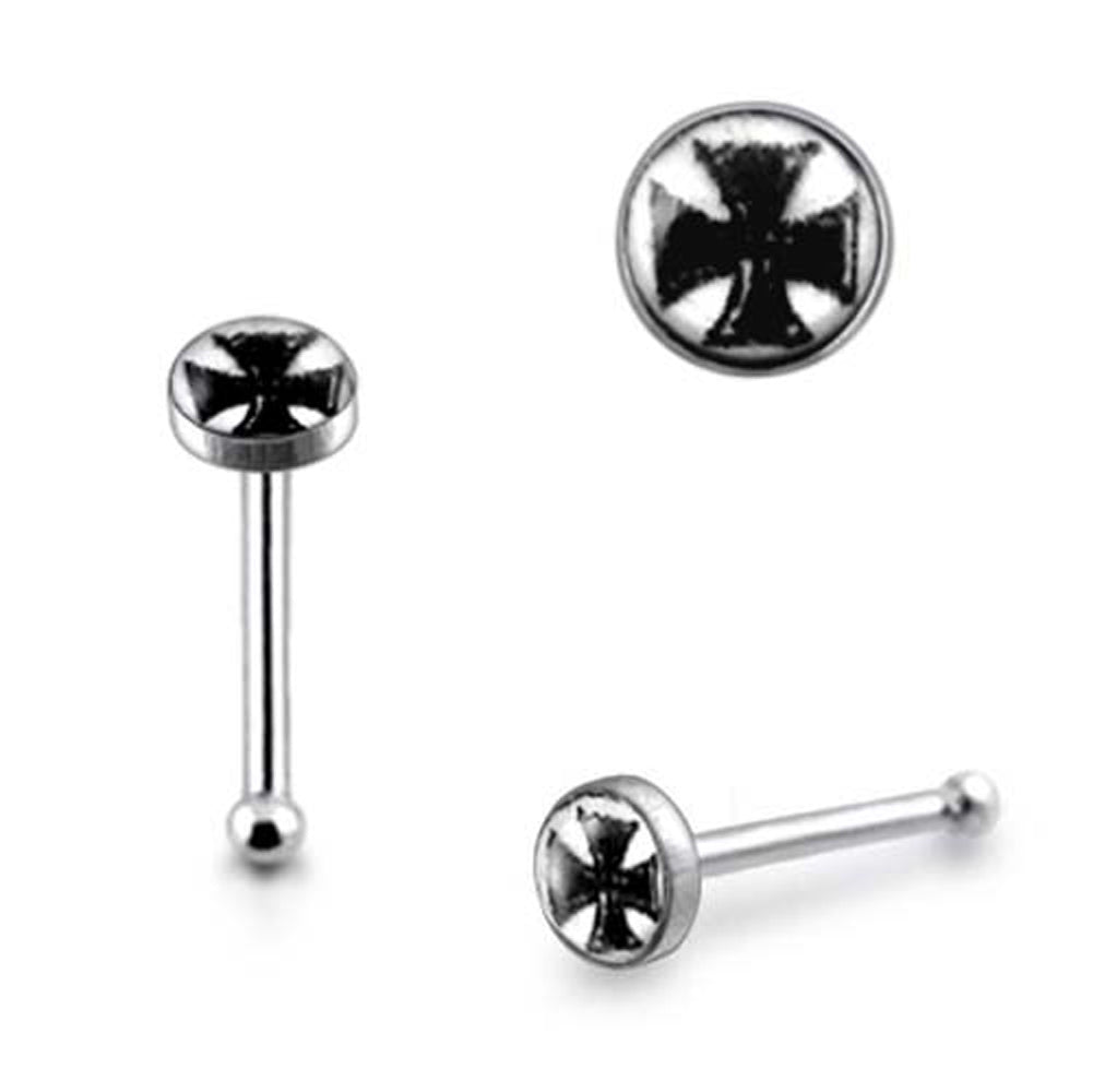 3mm Iron Cross Ball End Logo Nose Pin