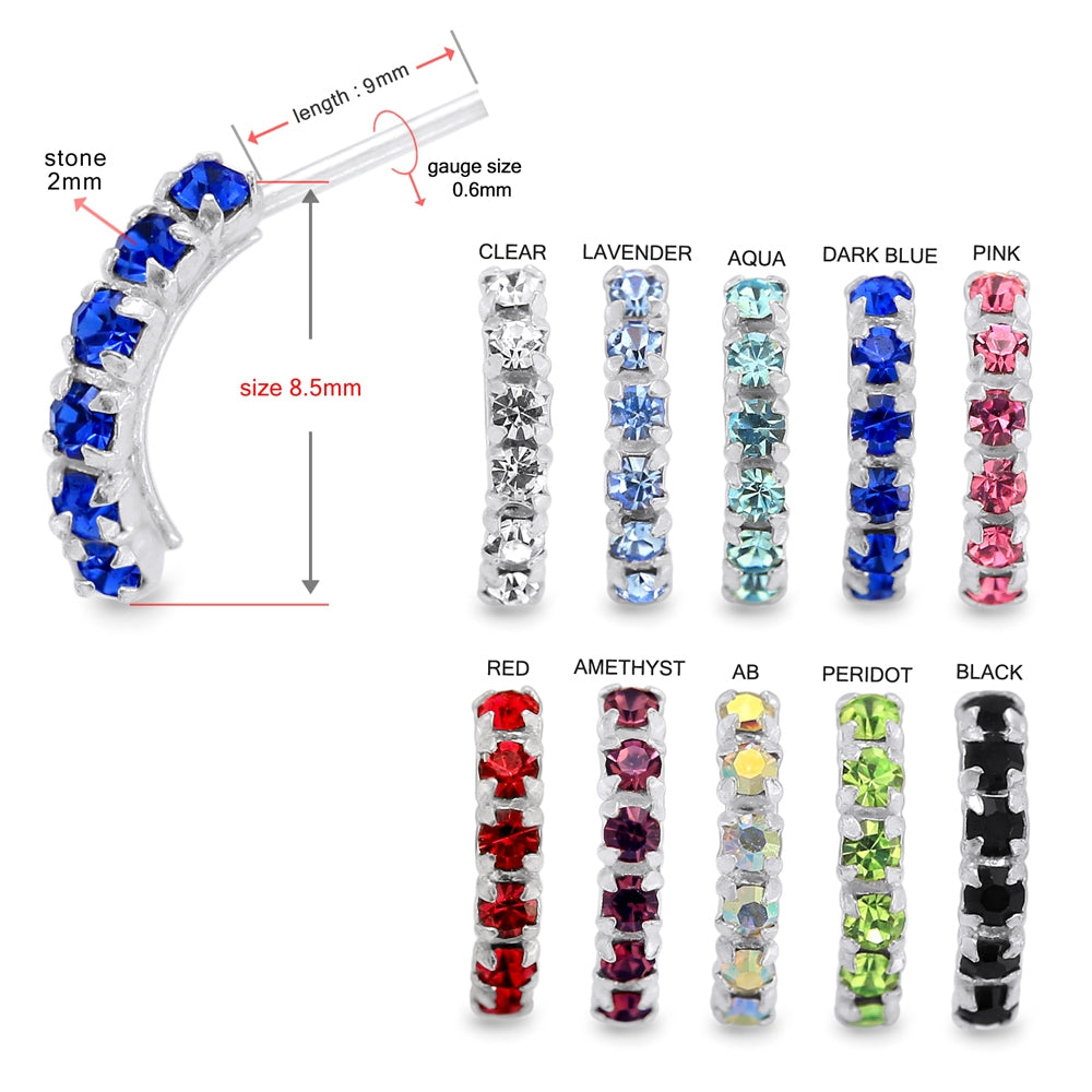 925 Sterling Silver Six CZ Stones Curved Nose Stud