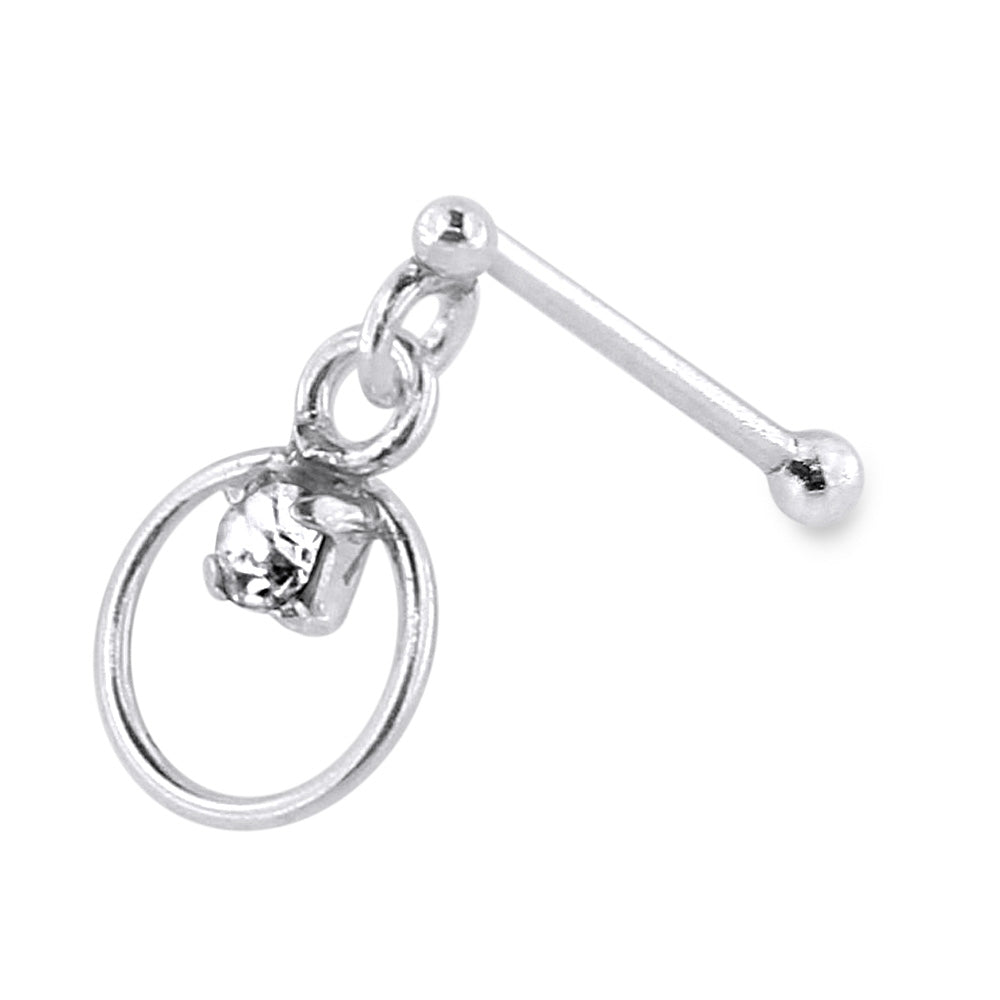 925 Sterling Silver Dangling Jeweled Round Nose Bone Stud in Box