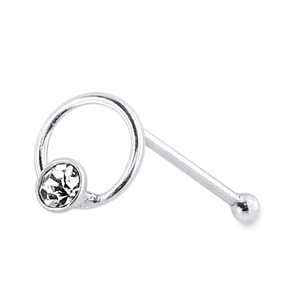 925 Sterling Silver Jeweled Round Nose Bone Stud in Box