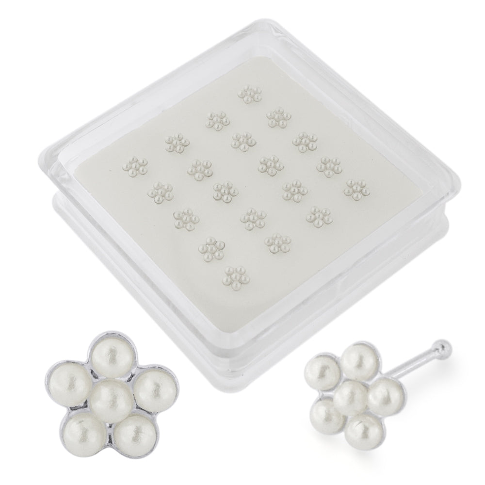 925 Sterling Silver Pearl Flower Nose Bone Stud in Box- 20 pieces