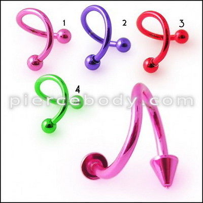 Body Jewelry 10pcs.Surgical steel Anodized Spiral with Ball Free Shipping
