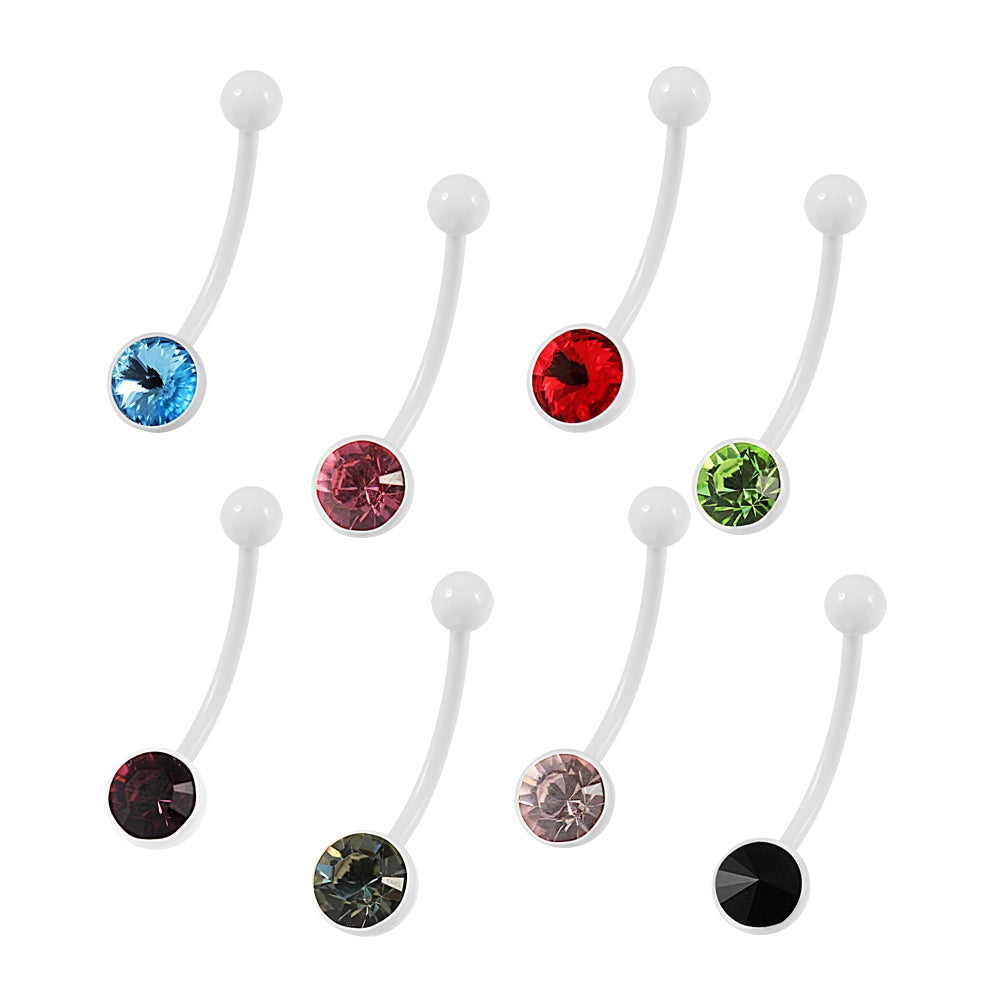 14G White BioFlex Base Round CZ Jeweled Navel Ring