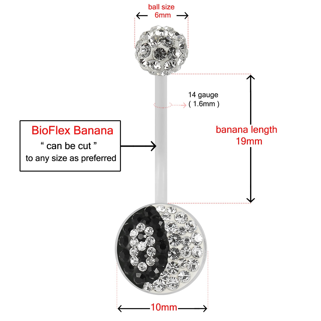 Multi Crystals jeweled Number 8 Transparent BioFlex with Crystal Ferido Ball Top pregnancy Belly Ring