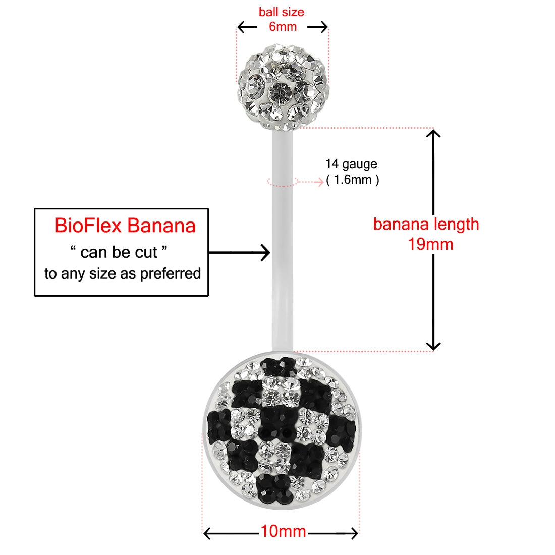Multi Crystals jeweled Checker Transparent BioFlex with Crystal Ferido Ball Top pregnancy Belly Ring