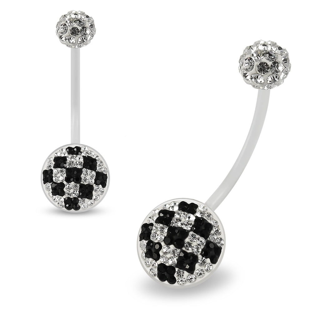 Multi Crystals jeweled Checker Transparent BioFlex with Crystal Ferido Ball Top pregnancy Belly Ring