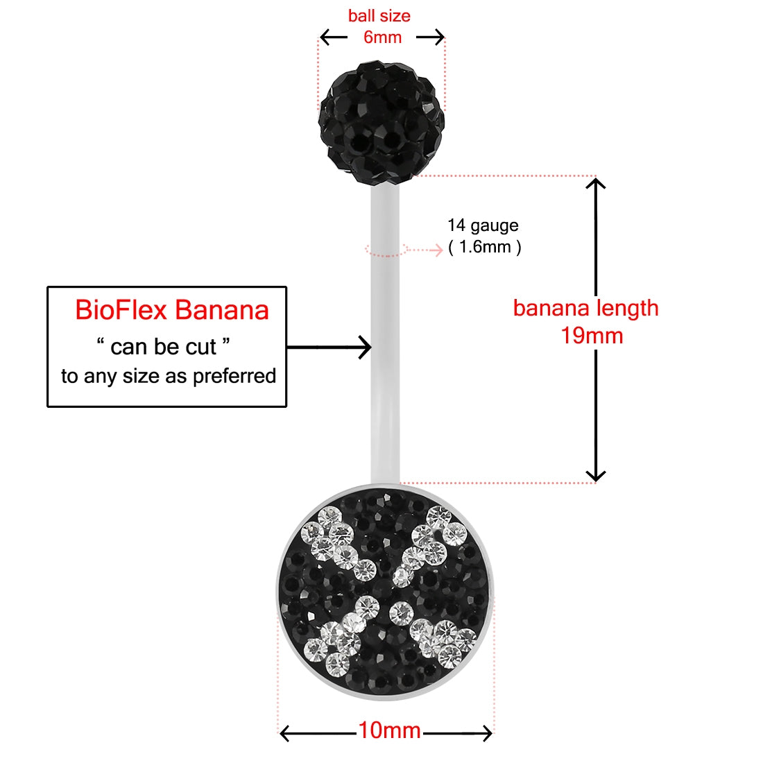 Multi Crystals jeweled swirl Transparent BioFlex with Crystal Ferido Ball Top pregnancy Belly Ring