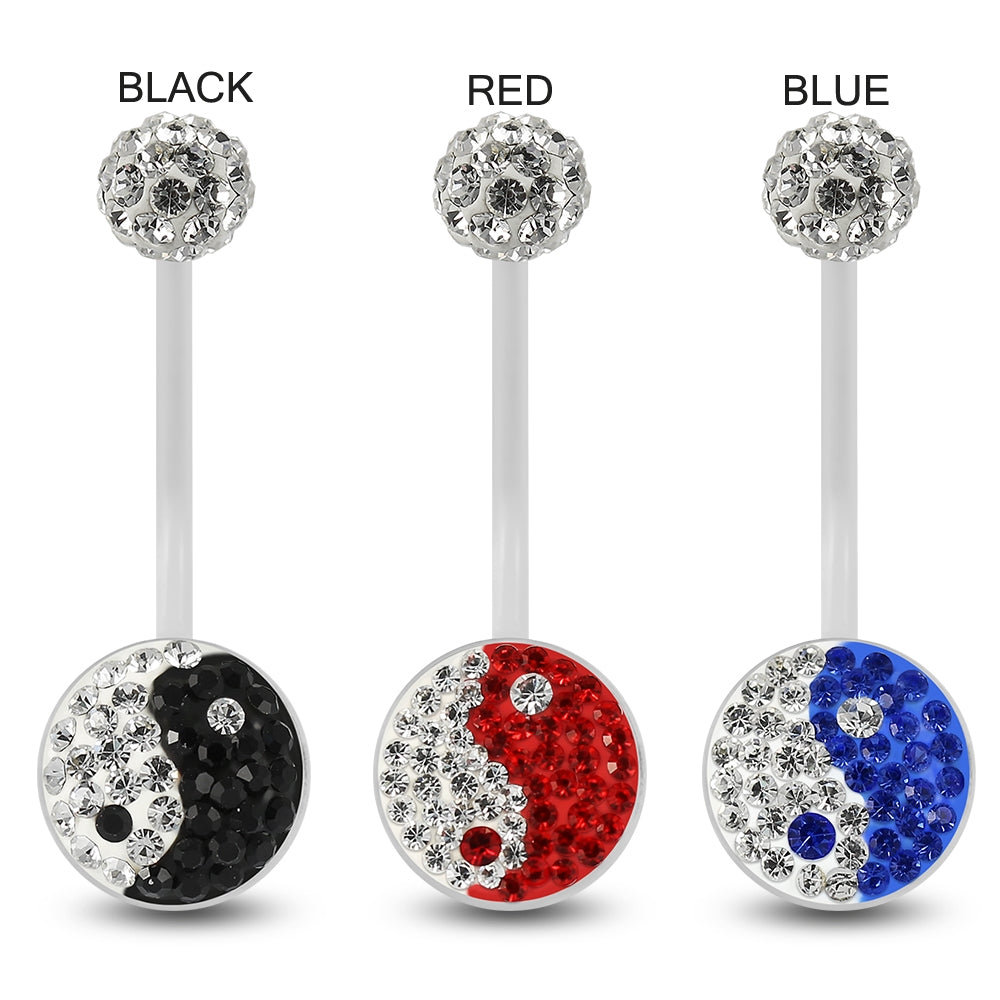 Multi Crystals jeweled yin yang Transparent BioFlex with Crystal Ferido Ball Top pregnancy Belly Ring