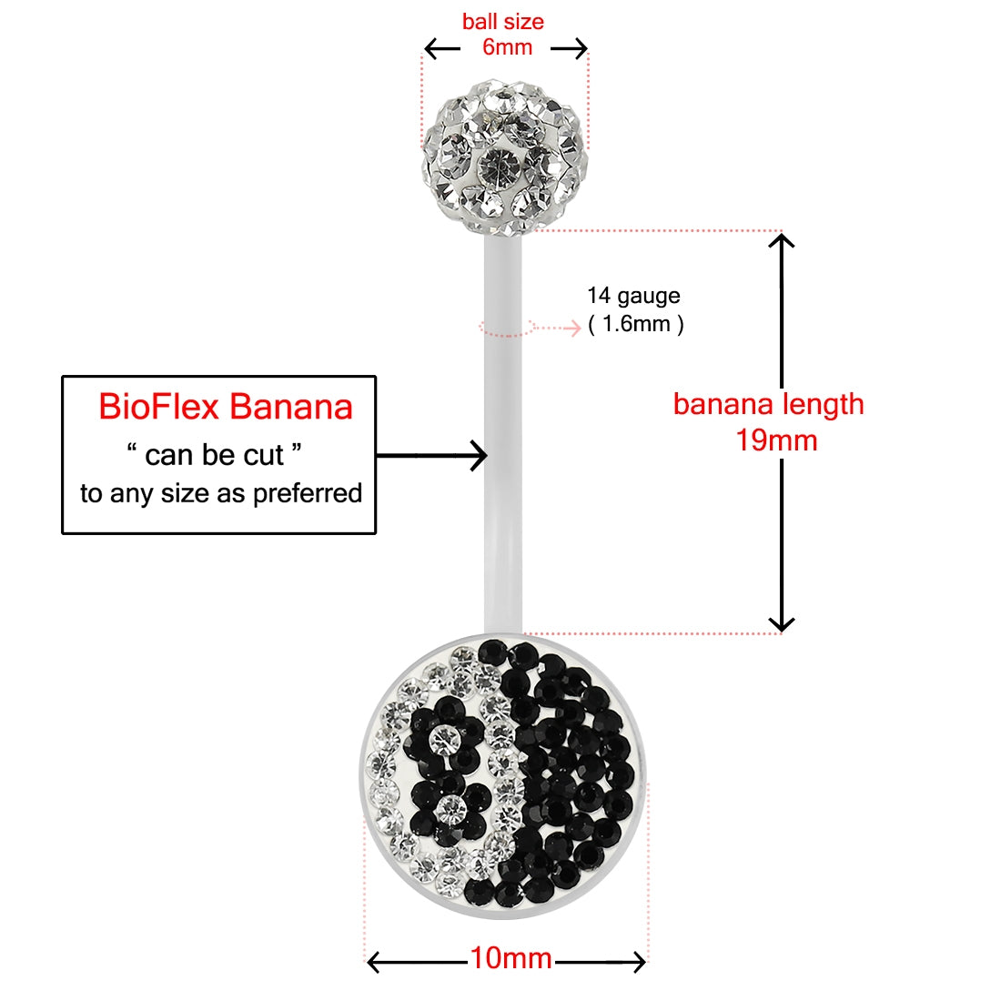 Multi Crystals jeweled Number 8 Transparent BioFlex with Crystal Ferido Ball Top pregnancy Belly Ring