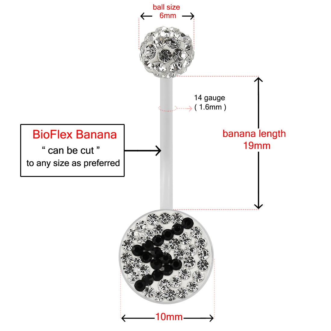 Multi Crystals jeweled Flash Transparent BioFlex with Crystal Ferido Ball Top pregnancy Belly Ring