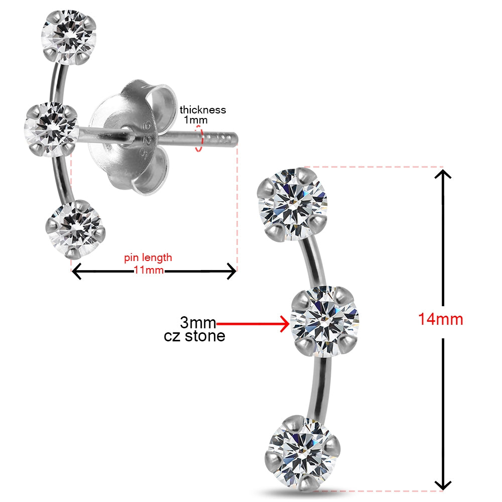 925 Sterling Silver Round Jeweled Dipper Fashion Ear Stud