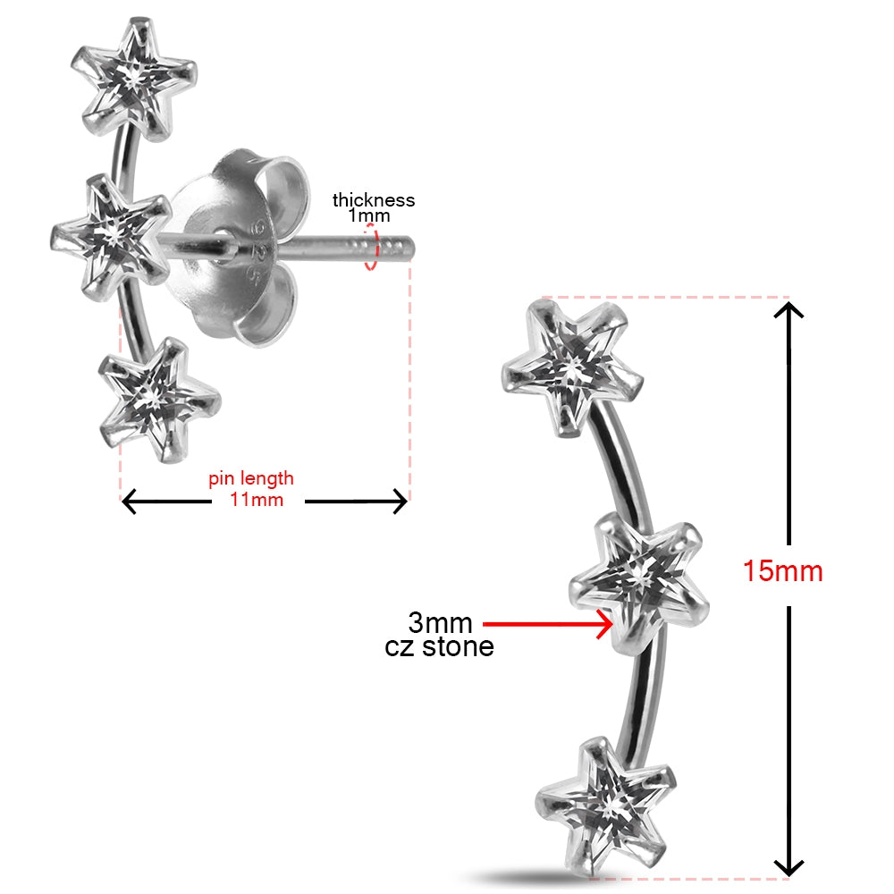 925 Sterling Silver Star Jeweled Dipper Fashion Ear Stud