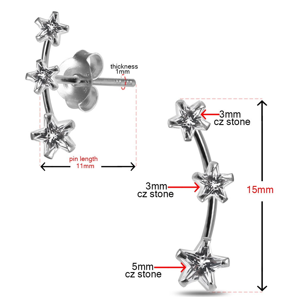 925 Sterling Silver Star Jeweled Claw Set Dipper Fashion Ear Stud