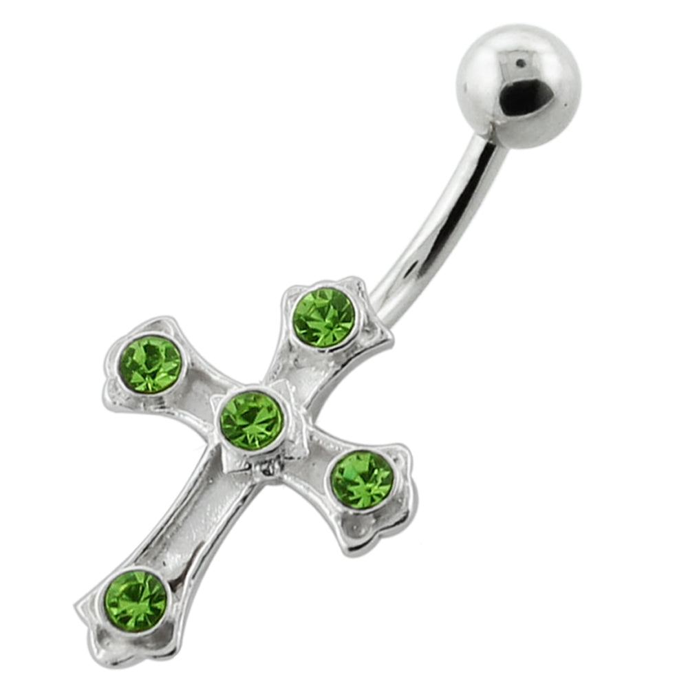 Jeweled Crucifix Silver Navel Bar