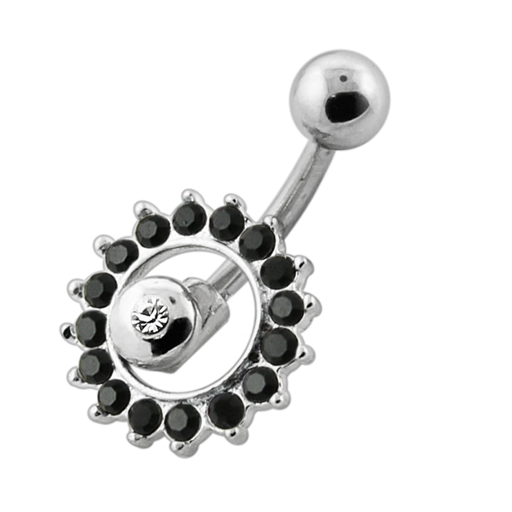 Rolling Sun Dangling Silver Navel Bar