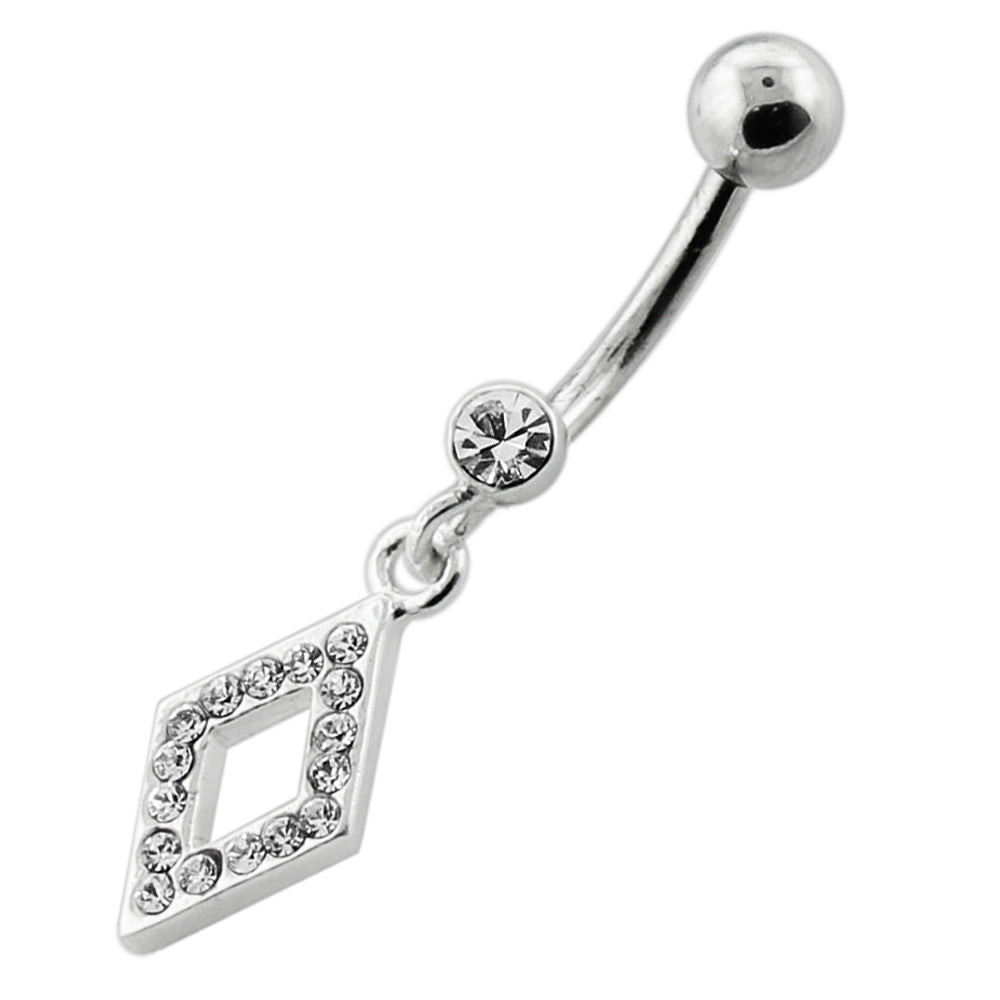 Multi Jeweled Diamond Shape Dangling Silver Navel Bar