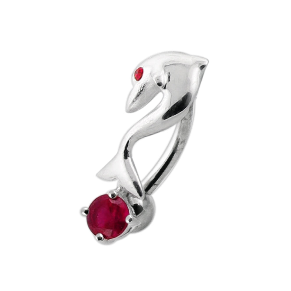 Top Drop Dolphin Dangling Silver Navel Bar