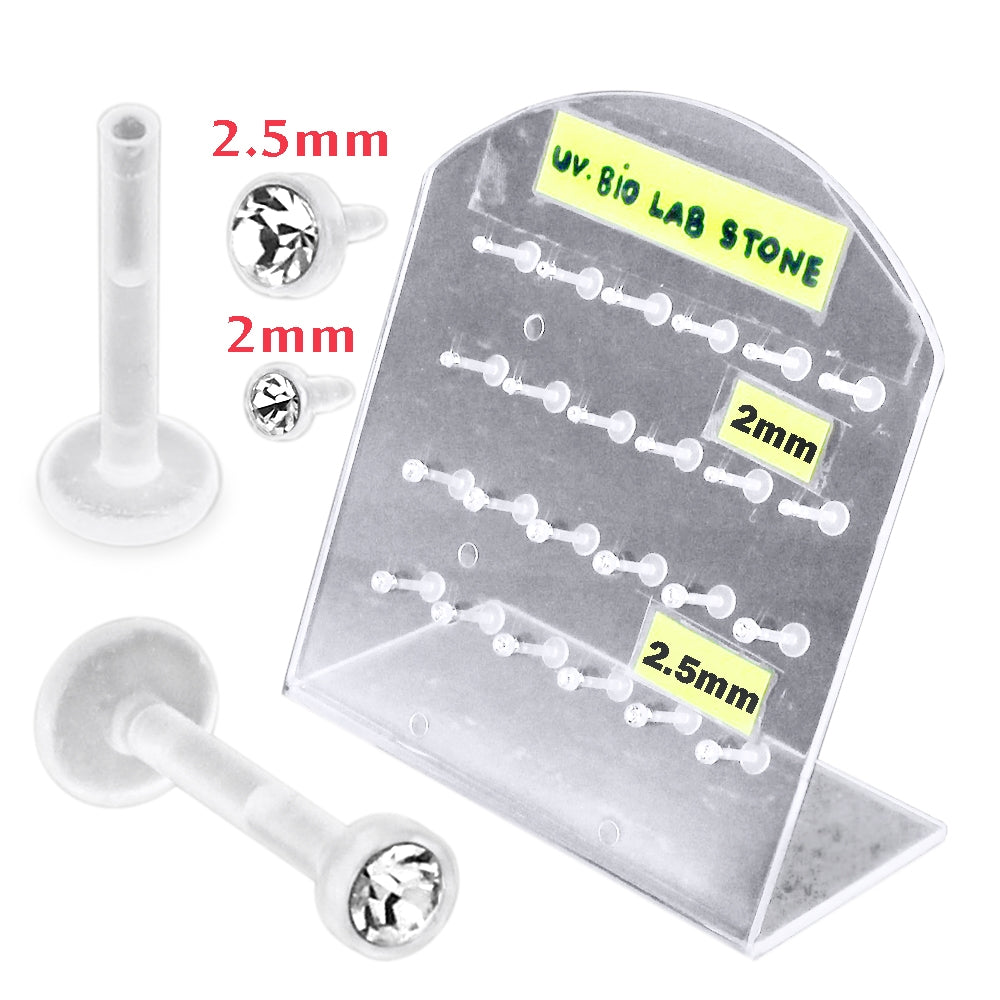 UV Bio Madonna Labret with Top Setting CZ Stone 24pcs in a Display