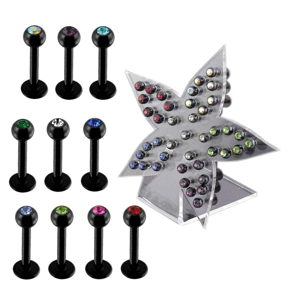 Anodized Labret with 3mm Gems Ball Body jewelry In a Display