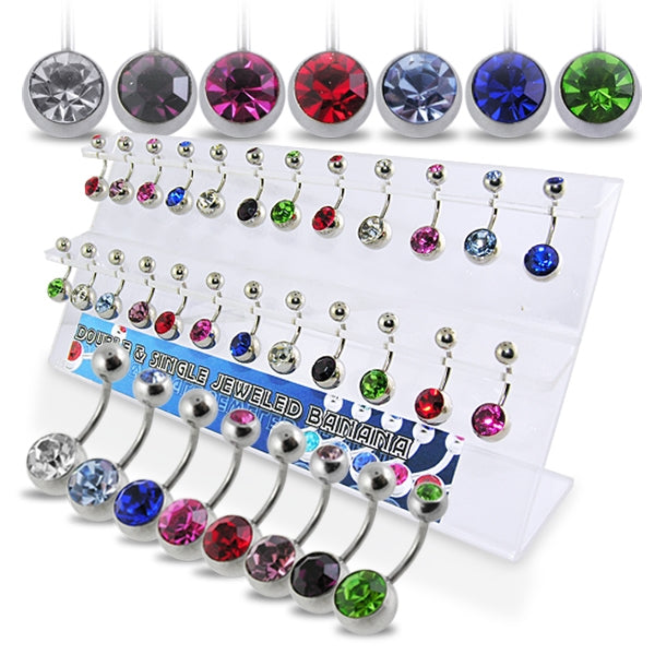 SS Single and Double Jeweled Blley Rings in a Display
