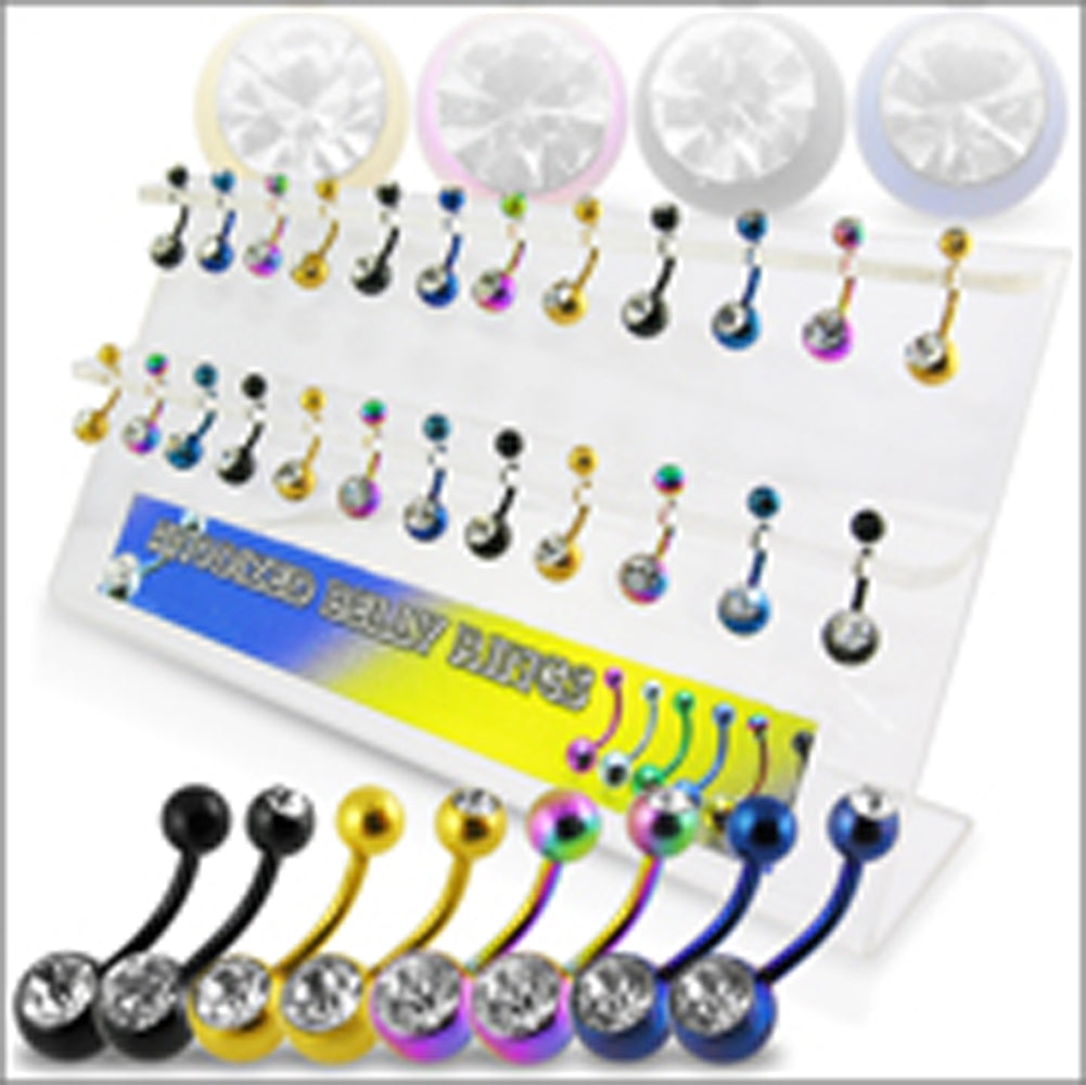 Mix Anodized Single and Double Jeweled Belly Rings in a Display