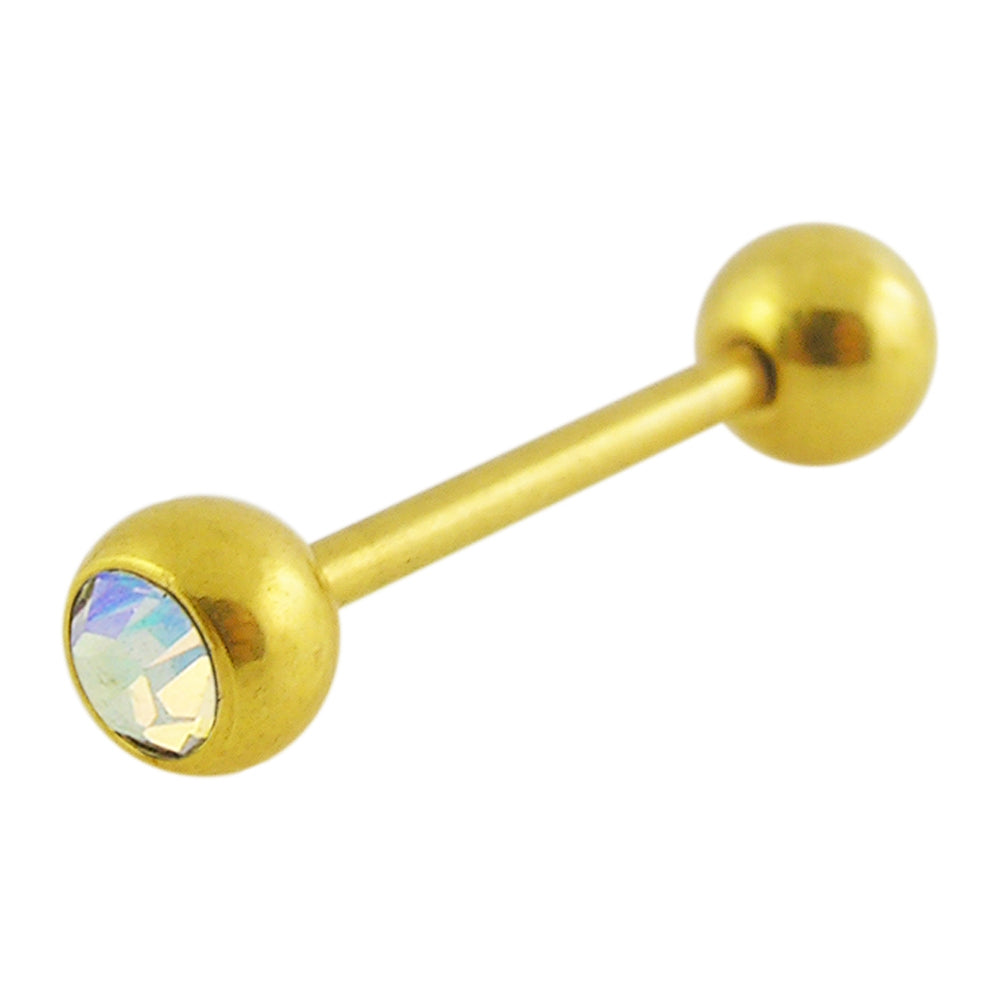 Gold Anodized Jeweled Barbell in a Display