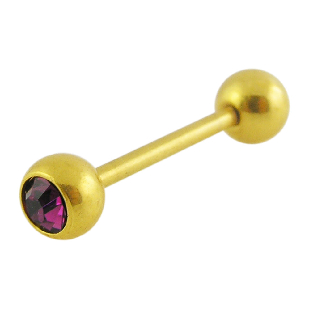 Gold Anodized Jeweled Barbell in a Display