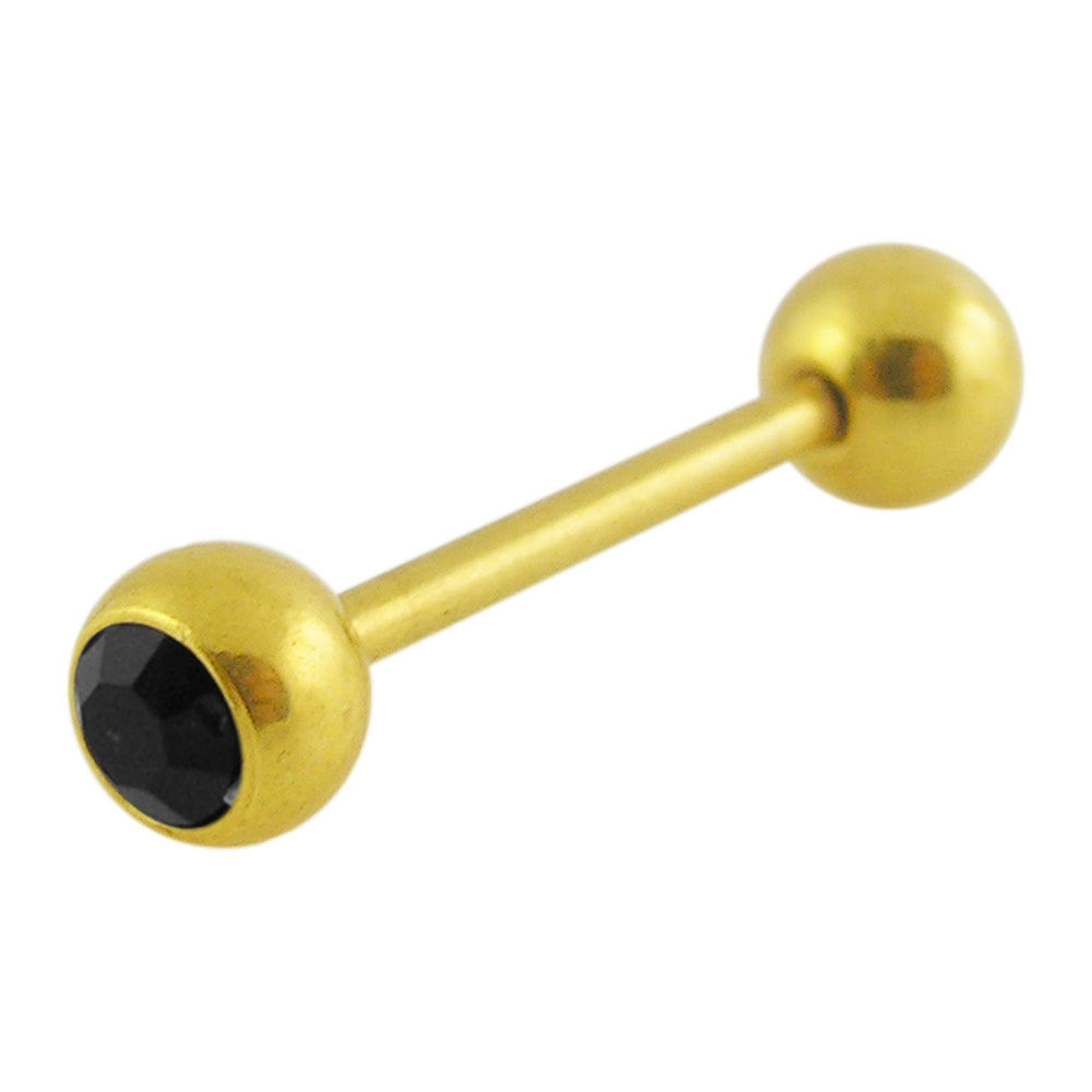 Gold Anodized Jeweled Barbell in a Display