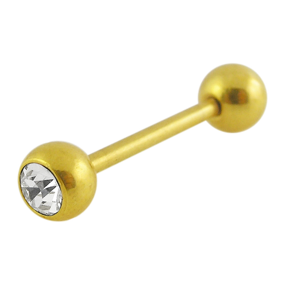 Gold Anodized Jeweled Barbell in a Display