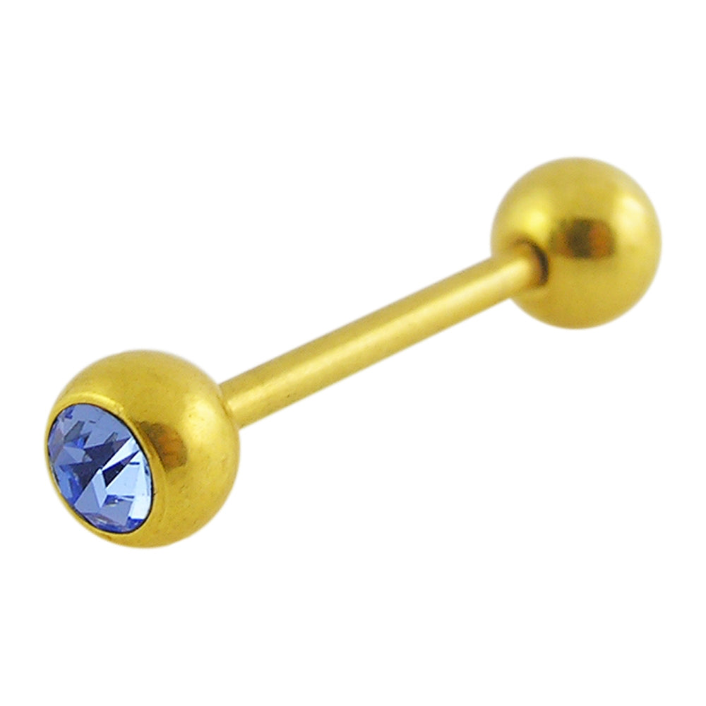 Gold Anodized Jeweled Barbell in a Display