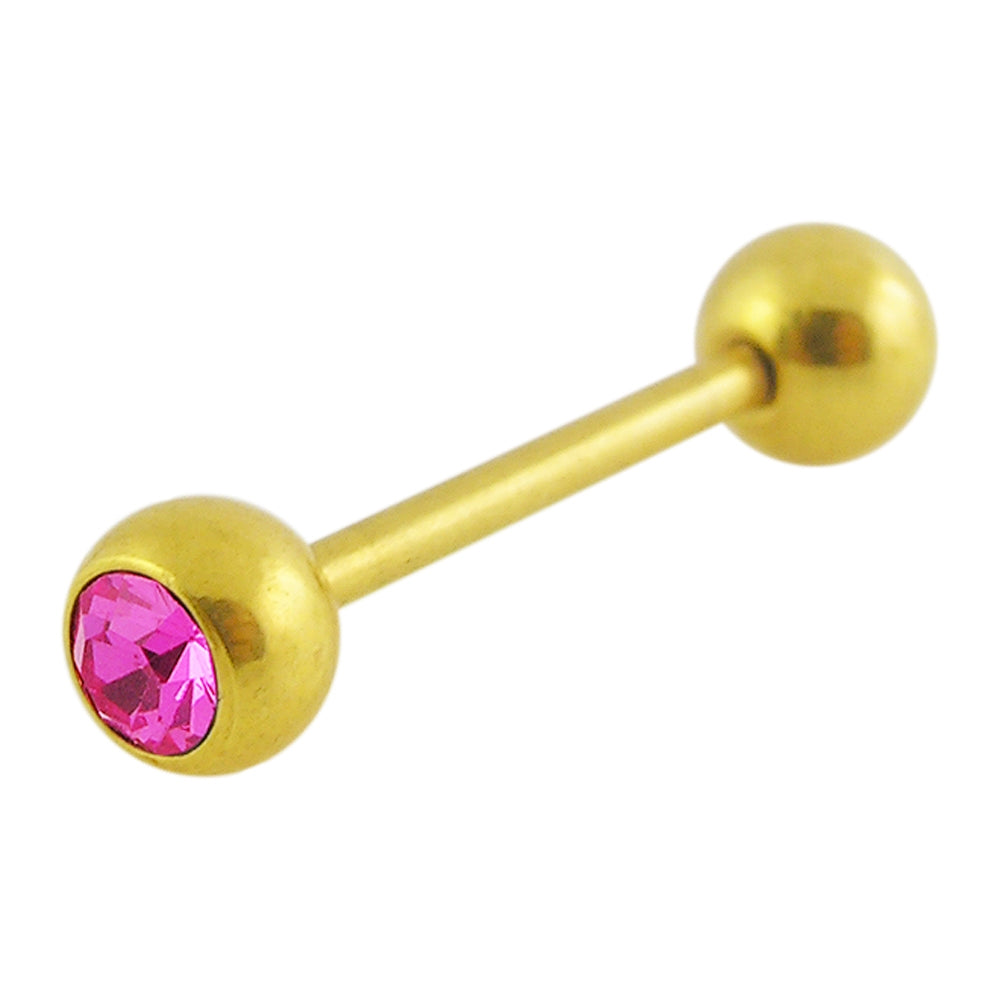 Gold Anodized Jeweled Barbell in a Display