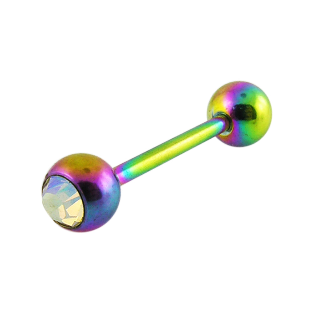 Rainbow Anodized Jeweled Barbell in a Display