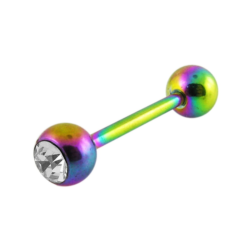 Rainbow Anodized Jeweled Barbell in a Display