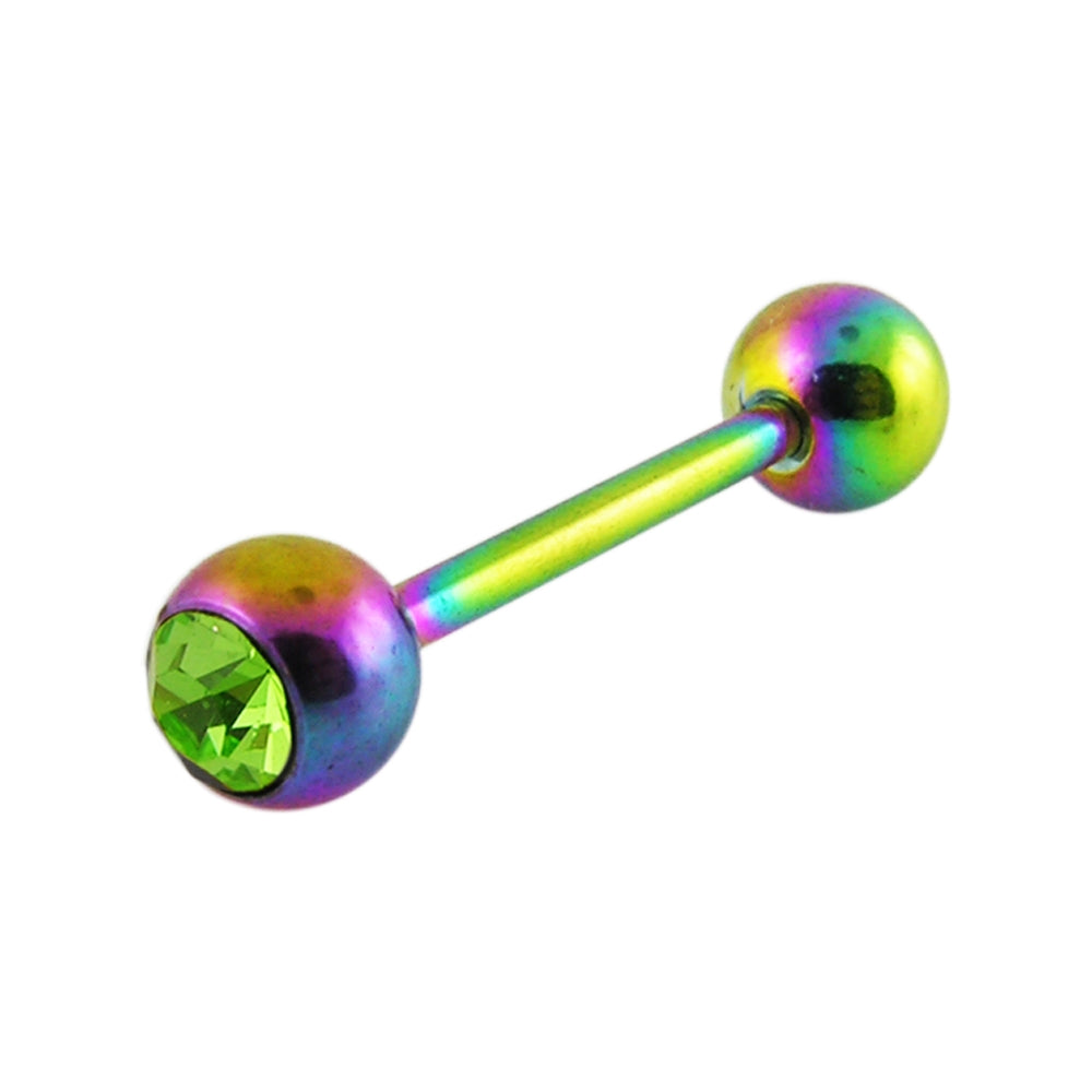 Rainbow Anodized Jeweled Barbell in a Display