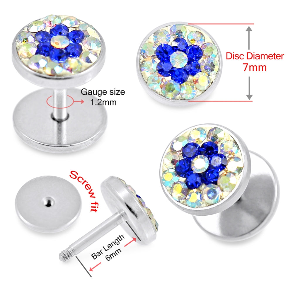 Rainbow And Blue Crystal Stone SS Ear Stud Earring