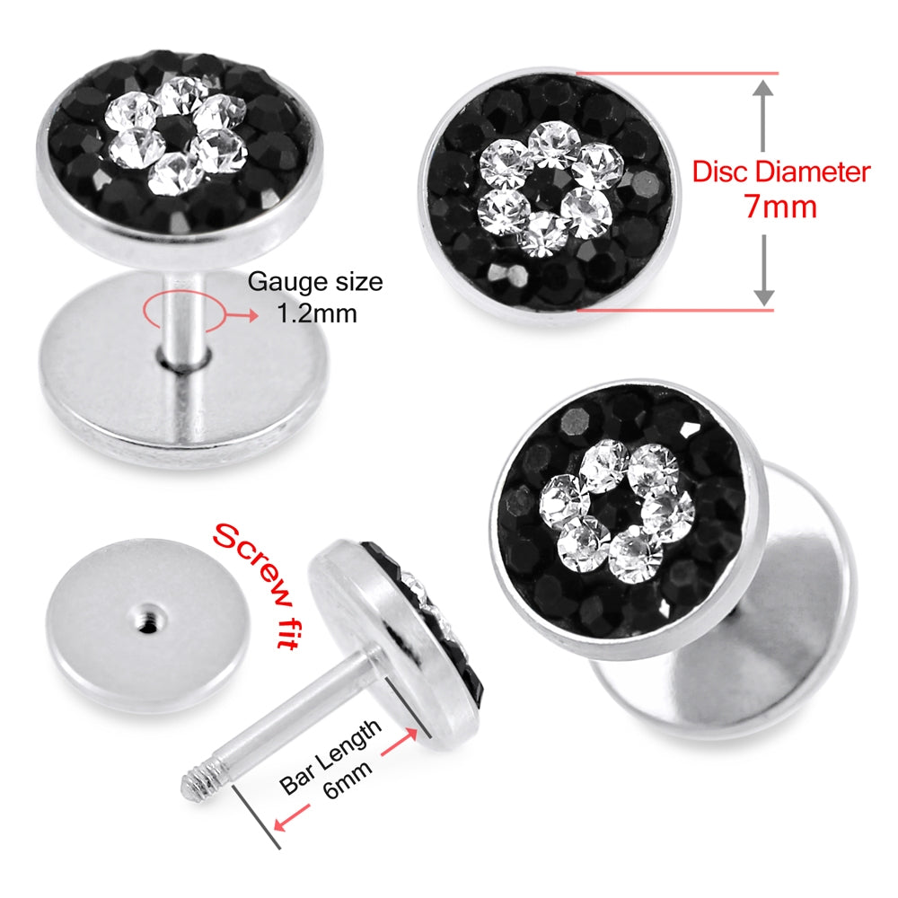 Black And Clear Crystal Stone SS Ear Stud Earring