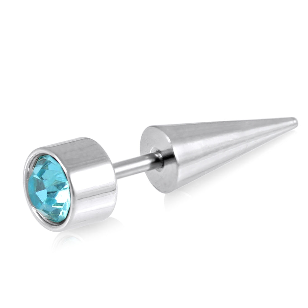 316L Surgical Steel Spike Drum Jeweled Fake Ear Plug Clear