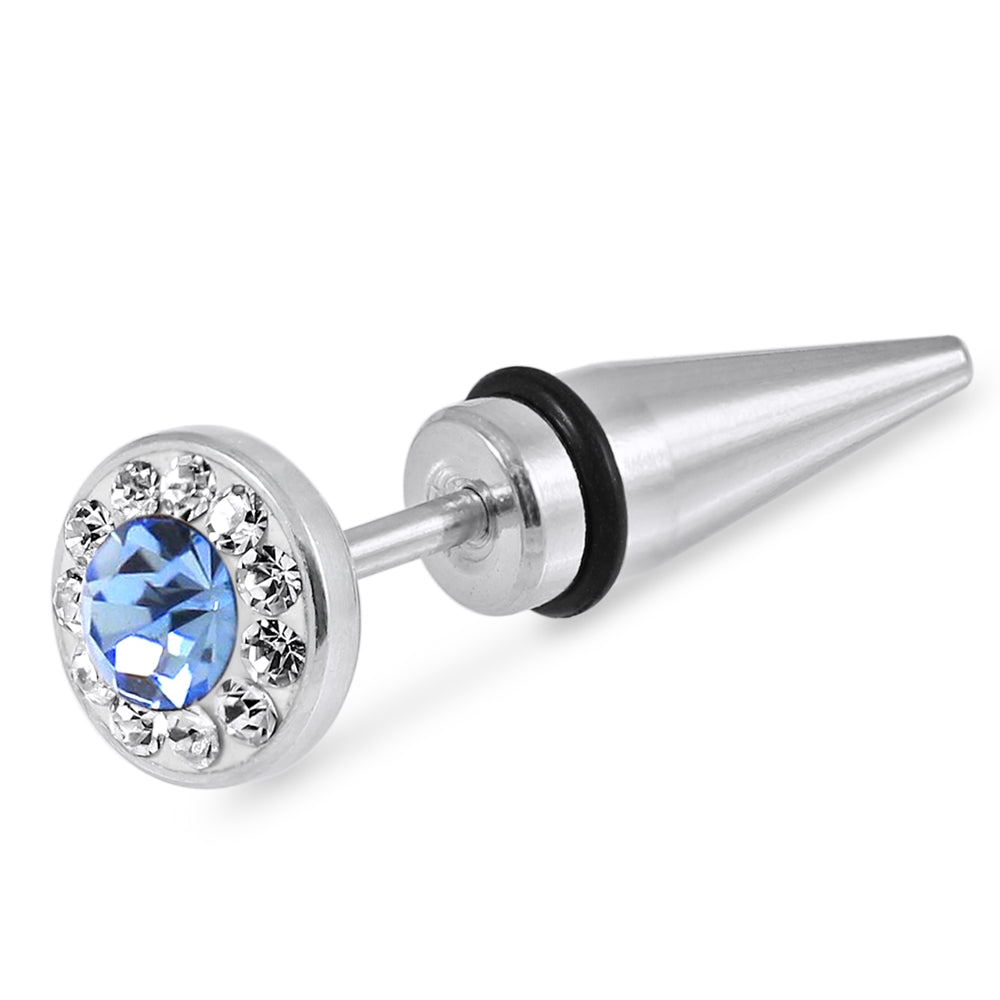 316L Surgical Steel Spike Disc Jeweled Fake Ear Plug Aquamarine