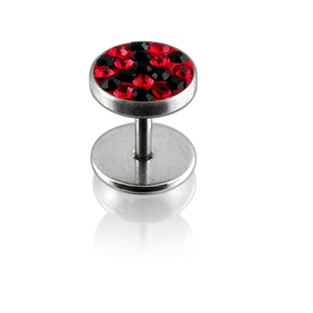 Crystal Stone in Red And Black Combination SS Ear Plug