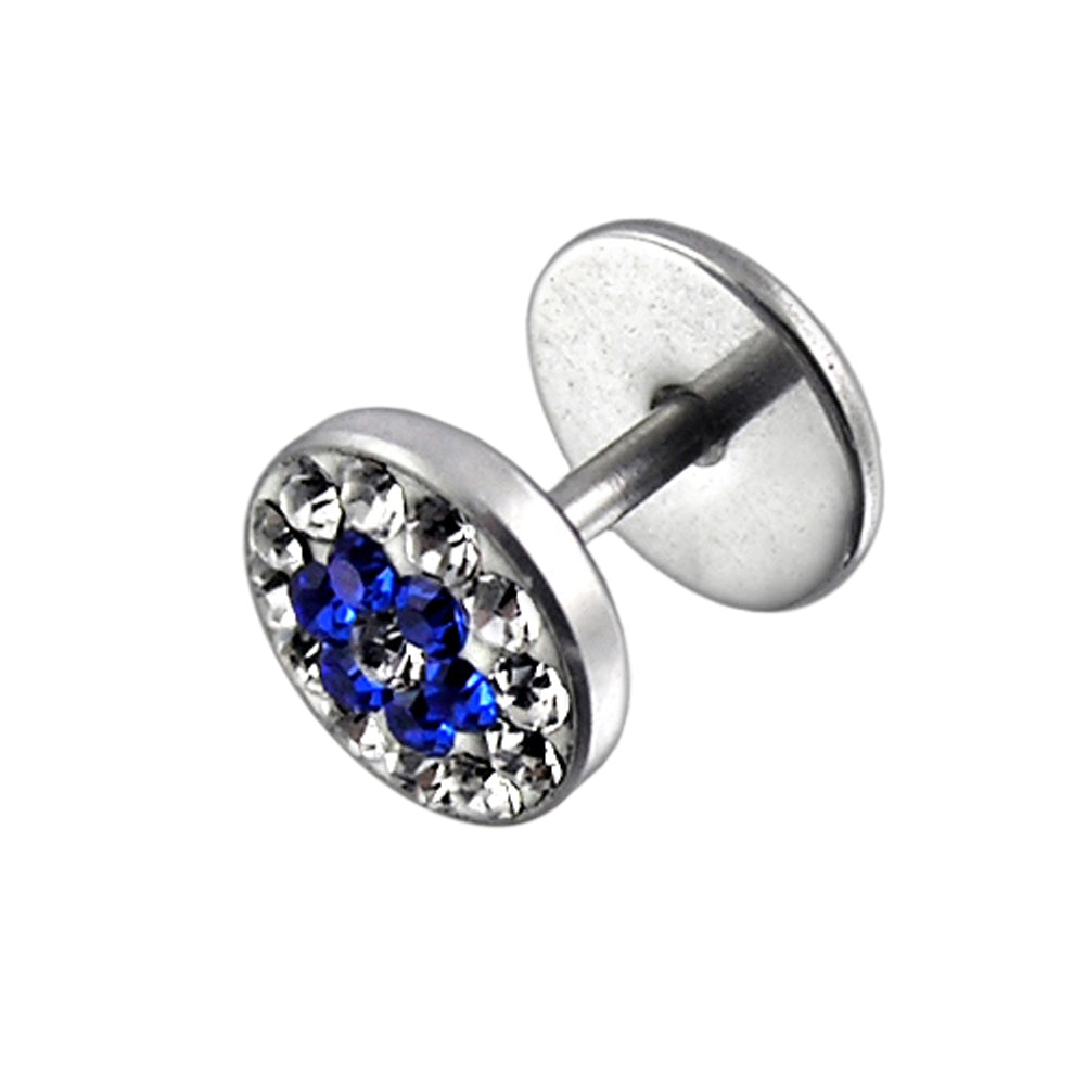 316L SS Blue Crystal Stone Studded Ear Plug