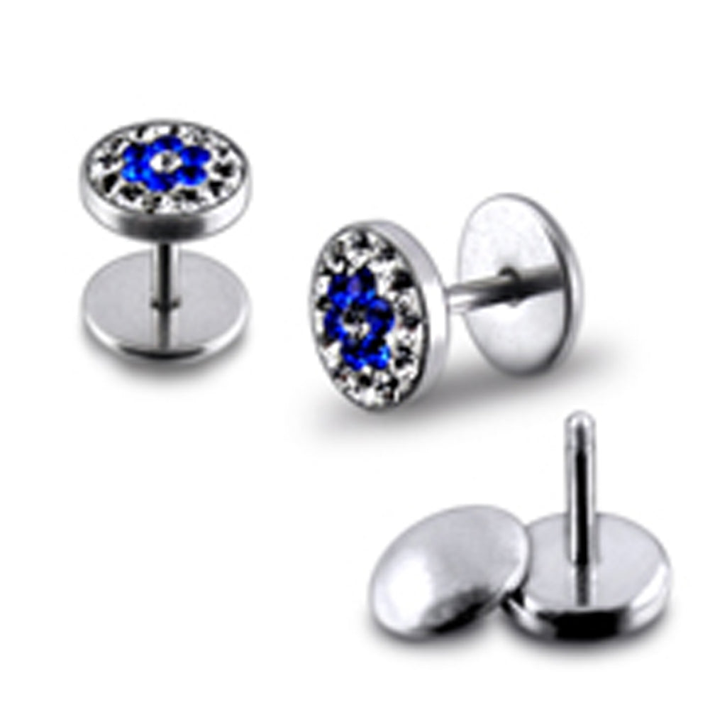 316L SS Blue Crystal Stone Studded Ear Plug