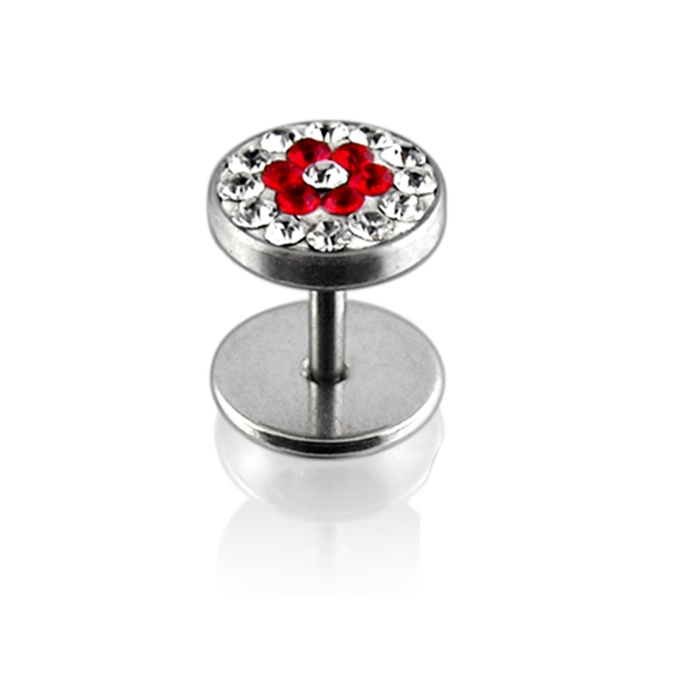 Star Logo In Red And White Crystal Stone 316L SS Ear Plug