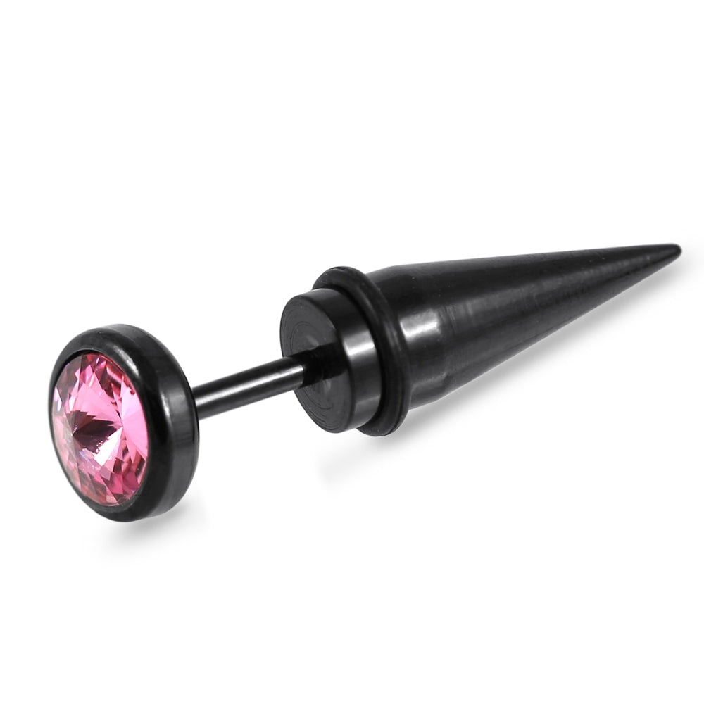 316L Surgical Steel Black Anodized Spike Jeweled Fake Ear Plug Aurora Borealis